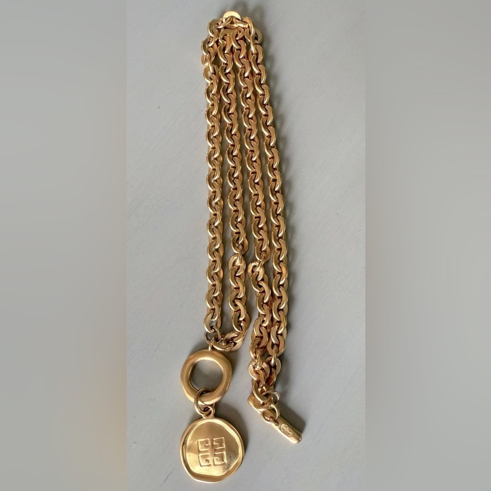 Vintage Givenchy Runway Couture matte Gold Toggle Necklace